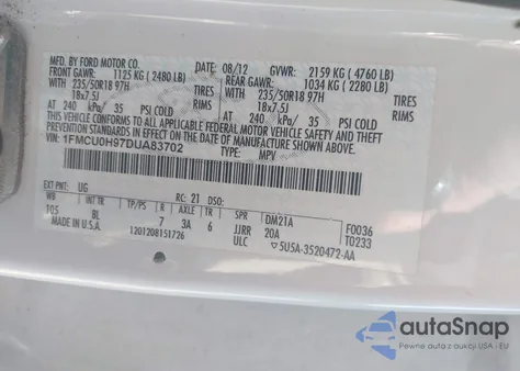 2013 Ford Escape Sel from USA, damaged, VIN 1FMCU0H97DUA83702